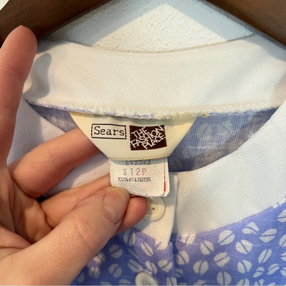 Vintage The Fashion Place Blue and White Coffee Bean Half Button Up Midi Dress - Picture 6 of 11